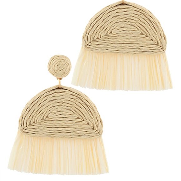 Wrapped Raffia Arch Tassel Earrings - Picture 1 of 2